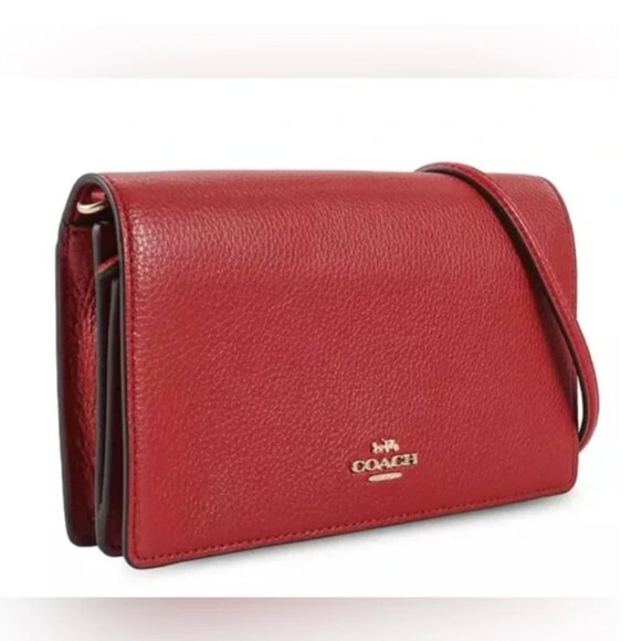 Coach Anna Red Pebble Leather Fold Over Crossbody Bag - Picture 1 of 16